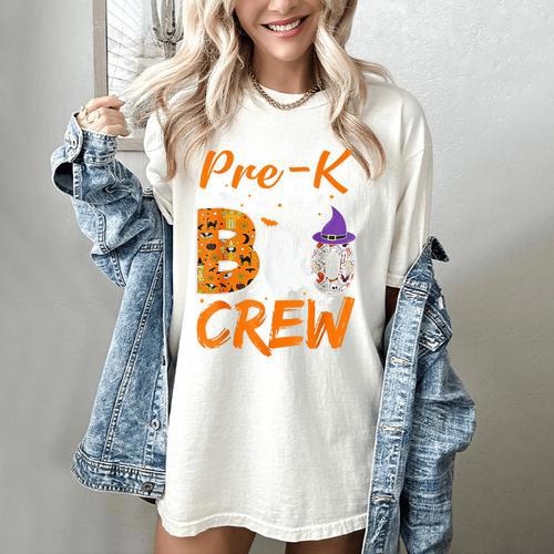 Pre K Boo Crew Teacher Student Halloween Pre Kindergarten Women's Comfort Colors T-Shirt - teacherstshirts.com UK