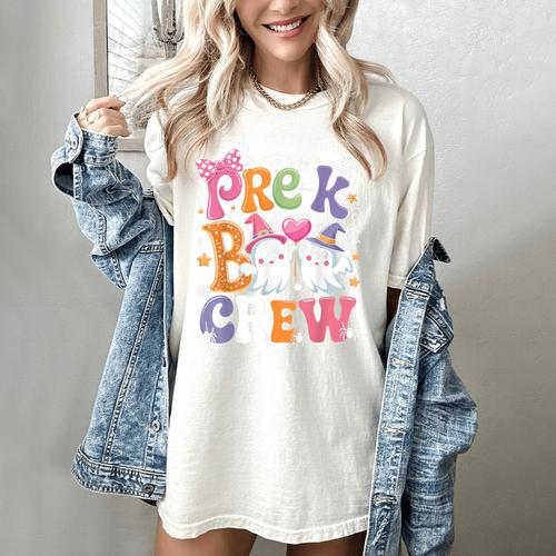 Pre-K Boo Crew Pre-K Teacher Student Kids Halloween Women's Comfort Colors T-Shirt - teacherstshirts.com UK