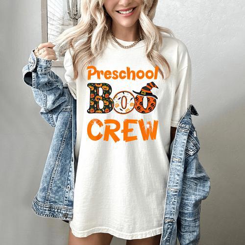Preschool Boo Crew Halloween Teachers Students Costume Women's Comfort Colors T-Shirt - teacherstshirts.com DE