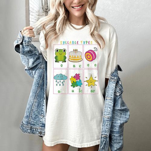 Reading Teacher Syllable Types Phonics Phonemic Awareness Women's Comfort Colors T-Shirt - teacherstshirts.com DE