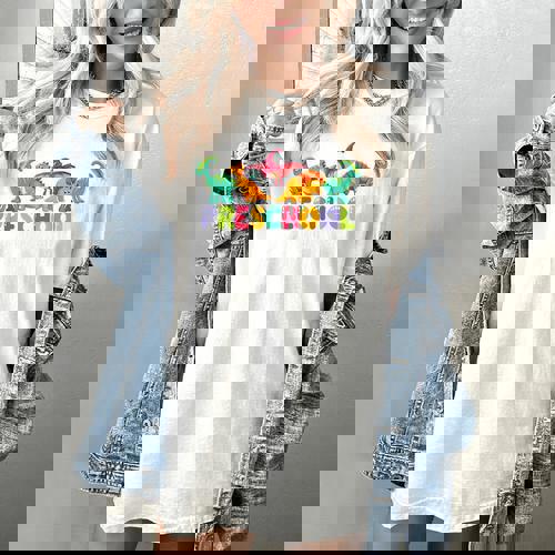 Retro Preschool Cute Dinosaur Preschool Teacher Kids Boys Women&#x27;s Comfort Colors T-Shirt - teacherstshirts.com