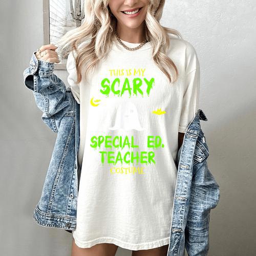 Scary Special Education Ed Teacher Costume Halloween Easy Women's Comfort Colors T-Shirt - teacherstshirts.com DE