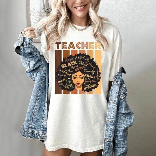 Smart Teacher Afro Girl Melanin African American Wowen Women's Comfort Colors T-Shirt - teacherstshirts.com AU