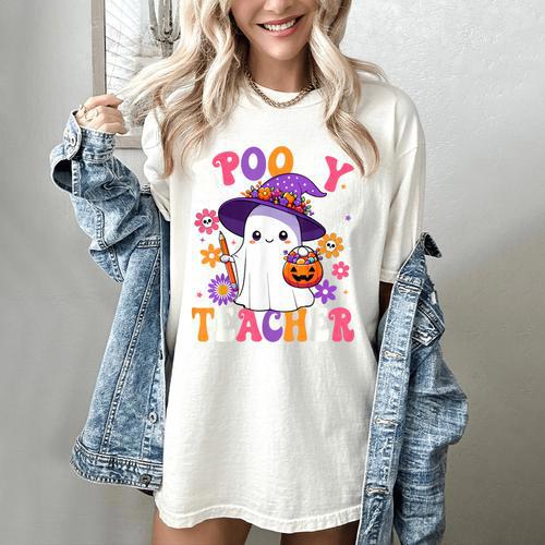 Spooky Teacher Halloween Cute Halloween Teacher Ghost Women's Comfort Colors T-Shirt - teacherstshirts.com AU