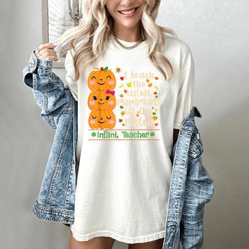 I Teach The Cutest Pumpkins In The Patch Infant Teacher Women's Comfort Colors T-Shirt - teacherstshirts.com