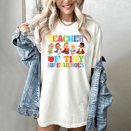 Teacher Of Tiny Superheroes Teach 100th Day Of School Women's Comfort Colors T-Shirt - teacherstshirts.com AU