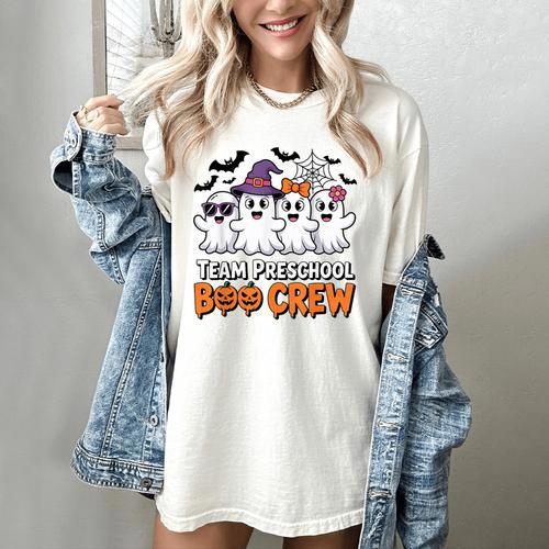 Team Preschool Boo Crew Halloween Teacher Student Costume Women's Comfort Colors T-Shirt - teacherstshirts.com UK