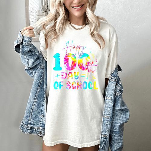 Tie Dye Happy 100th Day Of School Teacher Student 100 Days Women's Comfort Colors T-Shirt - teacherstshirts.com AU