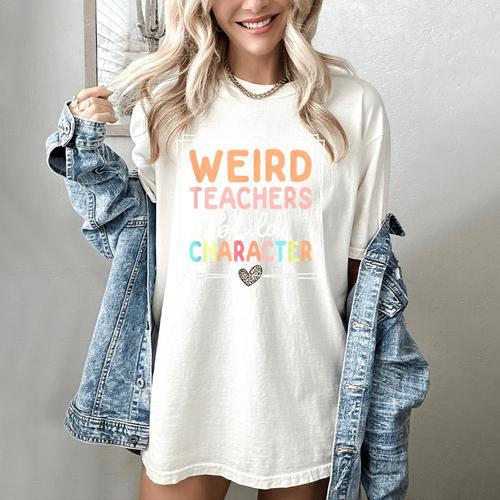 Weird Teachers Build Character Leopard Retro Teacher Women's Comfort Colors T-Shirt - teacherstshirts.com CA