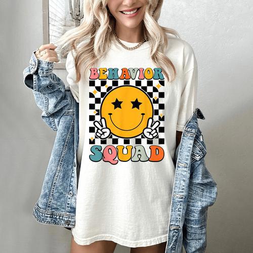 Behavior Squad Specialist Analyst Behavior Teacher Retro Women's Comfort Colors T-Shirt - teacherstshirts.com