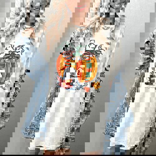 Fall Book Pumpkin Books Ghost Reading Halloween Teacher Women&#x27;s Comfort Colors T-Shirt - teacherstshirts.com