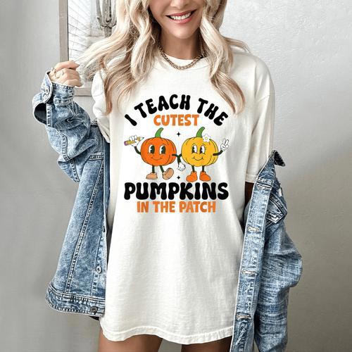 Halloween Teacher I Teach The Cutest Pumpkins In The Patch Women's Comfort Colors T-Shirt - teacherstshirts.com DE