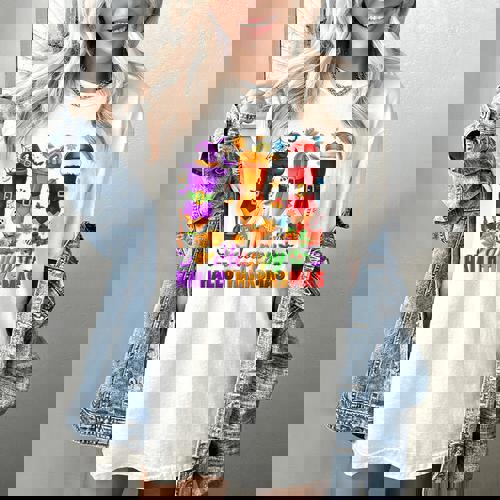 Happy Hallothanksmas Halloween Thanksgiving Pencils Teachers Women&#x27;s Comfort Colors T-Shirt - teacherstshirts.com