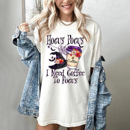 Hocus Pocus I Need Coffee To Focus Halloween Teacher Women's Comfort Colors T-Shirt - teacherstshirts.com DE