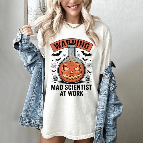 Mad Scientist Pumpkin Science Teacher Halloween Costume Kids Women's Comfort Colors T-Shirt - teacherstshirts.com UK