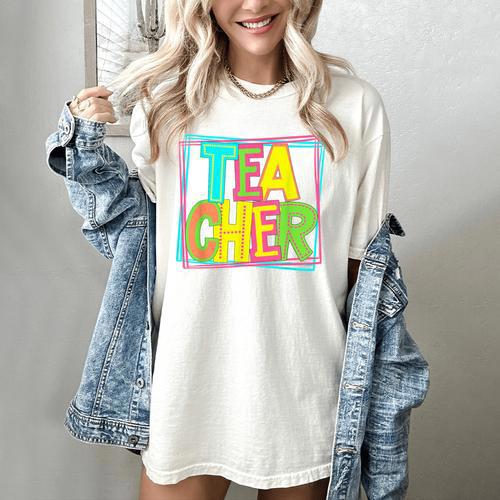 Neon Retro Teacher Cute Teacher Team New Teacher Back To Sch Women's Comfort Colors T-Shirt - teacherstshirts.com CA