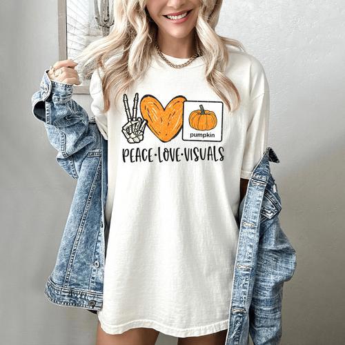 Peace Love Visuals Sped Teacher Pumpkin Skeleton Halloween Women's Comfort Colors T-Shirt - teacherstshirts.com