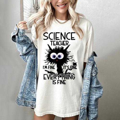 Science Teacher Appreciation Merch -Adults -Youth Grey Classic Fit Modern Science Theme Cartoon Women's Comfort Colors T-Shirt - teacherstshirts.com