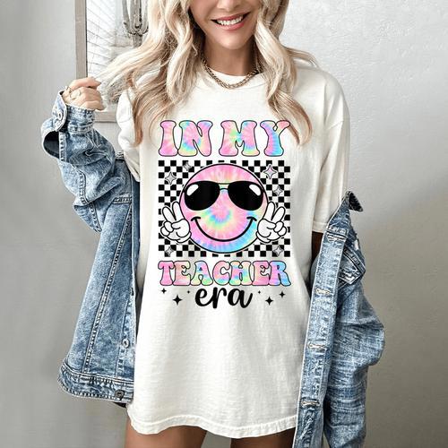 In My Teacher Era Groovy Tie Dye Back To School Cute Teacher Women's Comfort Colors T-Shirt - teacherstshirts.com CA