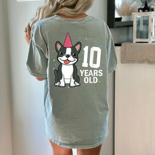 10 Years Old Birthday Boston Terrier Dog Lover 10th Party For Men Women Kids Women's Comfort Colors T-Shirt Back Print - Bostonterriersmerch.com