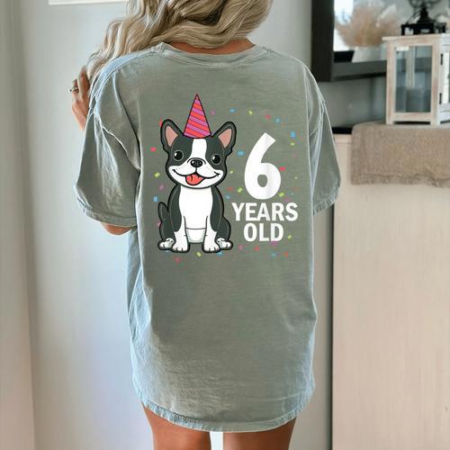 6 Years Old Birthday Boston Terrier Dog Lover 6th Party Kid Women's Comfort Colors T-Shirt Back Print - Bostonterriersmerch.com