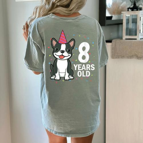 8 Years Old Birthday Boston Terrier Dog Lover 8th Party Kid Women's Comfort Colors T-Shirt Back Print - Bostonterriersmerch.com