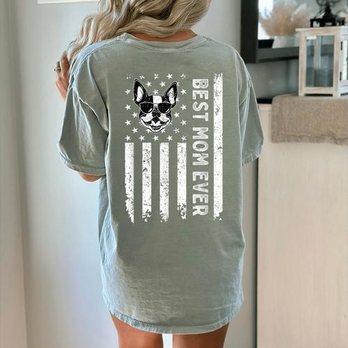 Best Boston Terrier Dog Mom Ever USA Flag For Men Women Kids Women's Comfort Colors T-Shirt Back Print - Bostonterriersmerch.com