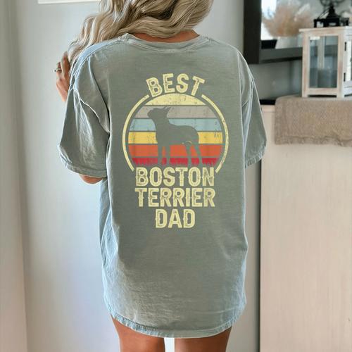 Best Dog Father Dad Vintage Boston Terrier For Men Women Women's Comfort Colors T-Shirt Back Print - Bostonterriersmerch.com