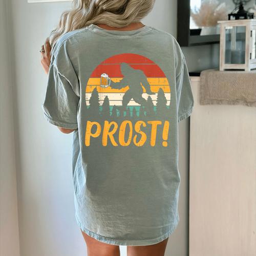 Bigfoot Sasquatch Prost Retro Bavarian Oktoberfest Men Women Women's Comfort Colors T-Shirt Back Print - Bostonterriersmerch.com