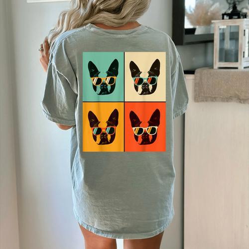 Bostie Dog Lover Boston Terrier With Sunglasses For Men Women Girls Kids Women's Comfort Colors T-Shirt Back Print - Bostonterriersmerch.com