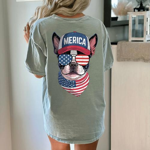 Boston Terrier 4th Of July US Merica Bostie Dog Patriotic For Men Women Kids Women's Comfort Colors T-Shirt Back Print - Bostonterriersmerch.com