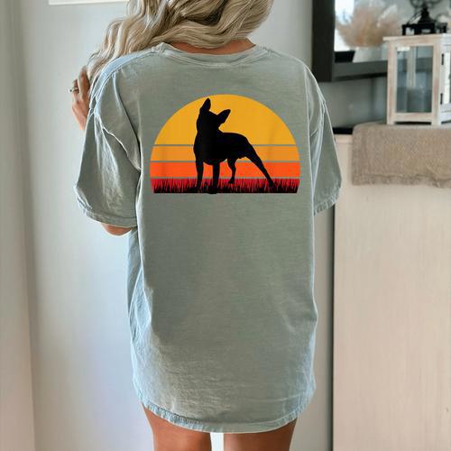 Boston Terrier Bostie Sunset Retro Dog Pet Mom Dad Women's Comfort Colors T-Shirt Back Print - Bostonterriersmerch.com