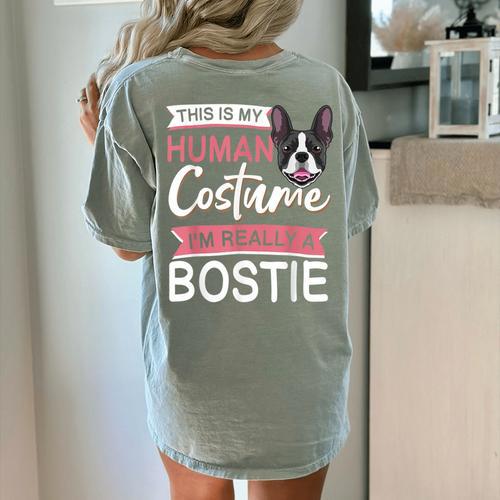 Boston Terrier Dog Bostie Halloween Costume Dog For Kids Women's Comfort Colors T-Shirt Back Print - Bostonterriersmerch.com