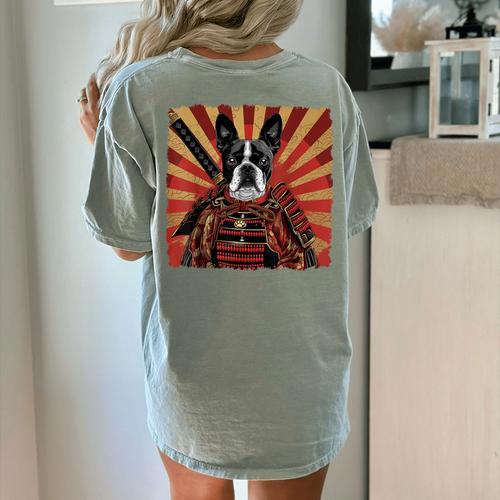 Boston Terrier Dog Japanese Art Samurai Ukiyo-e Women's Comfort Colors T-Shirt Back Print - Bostonterriersmerch.com CA