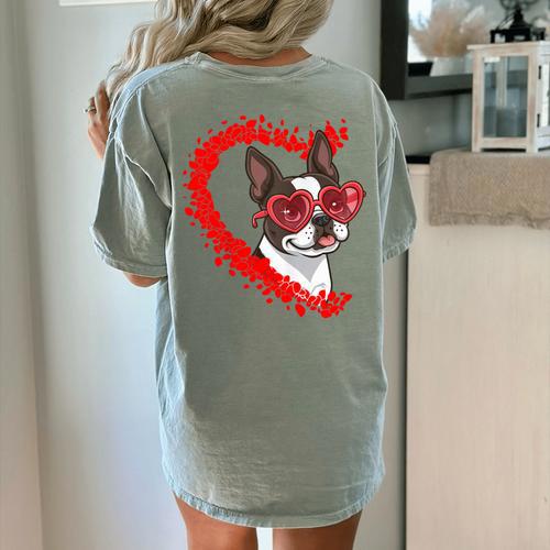 Boston Terrier Dog Mom Dad Valentine’s Day Pet Lover For Men Women Kids Women's Comfort Colors T-Shirt Back Print - Bostonterriersmerch.com