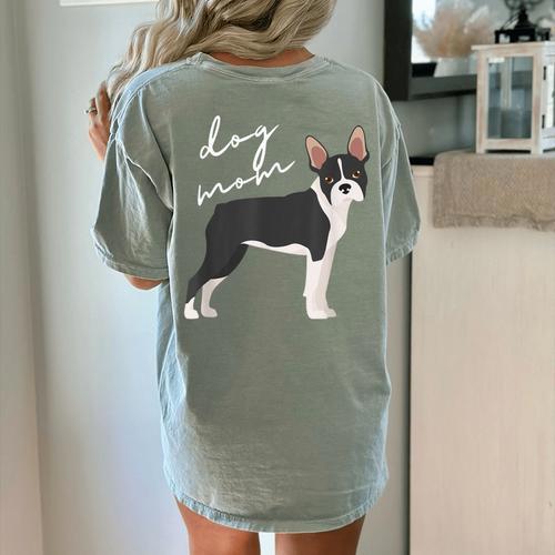 Boston Terrier Dog Mom Woman Women Women's Comfort Colors T-Shirt Back Print - Bostonterriersmerch.com