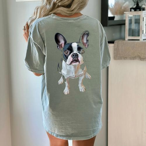 Boston Terrier Dog Motif Pet Art Boston Terrier Men Women Kids Women's Comfort Colors T-Shirt Back Print - Bostonterriersmerch.com