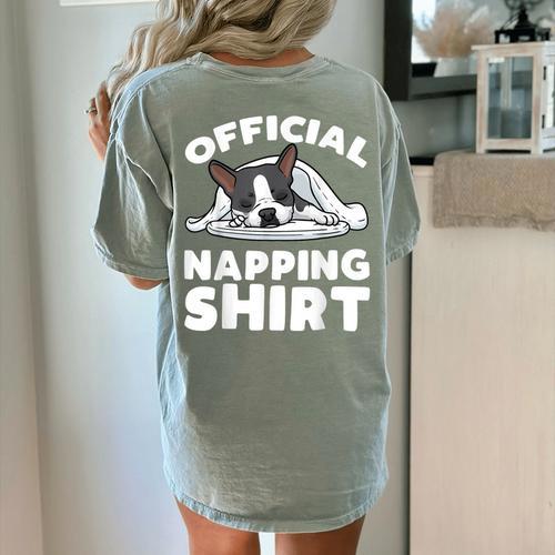 Boston Terrier Dog Official Sleeping Shirt Men Women Kids Women's Comfort Colors T-Shirt Back Print - Bostonterriersmerch.com