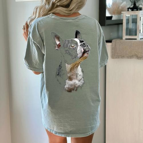 Boston Terrier Dog Graphic Pet Art Boston Terrier For Men Women Kids Women's Comfort Colors T-Shirt Back Print - Bostonterriersmerch.com