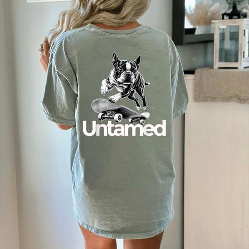 Boston Terrier Dog Untamed For Men Women Women's Comfort Colors T-Shirt Back Print - Bostonterriersmerch.com