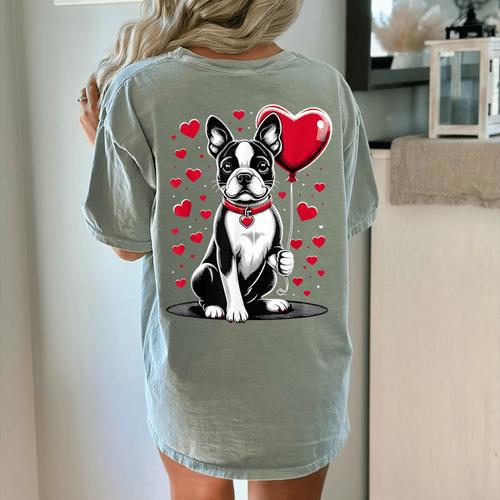 Boston Terrier Dog Valentine's Day Dog Owner Valentine Women's Comfort Colors T-Shirt Back Print - Bostonterriersmerch.com