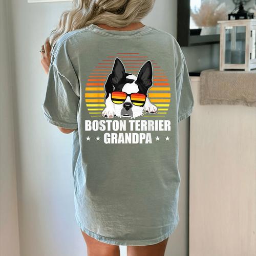 Boston Terrier Grandpa Dog Owner Boston Terrier Women's Comfort Colors T-Shirt Back Print - Bostonterriersmerch.com