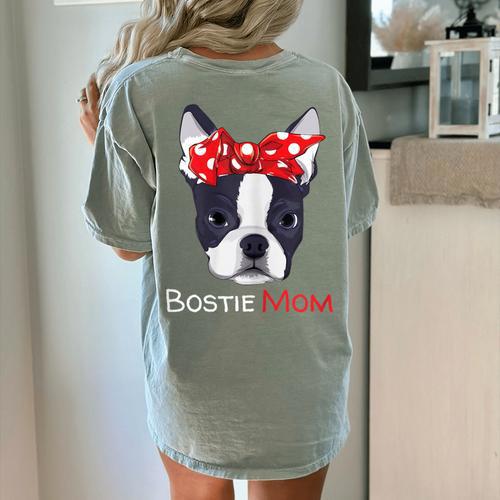 Boston Terrier Mom Bostie Women Girls Women's Comfort Colors T-Shirt Back Print - Bostonterriersmerch.com