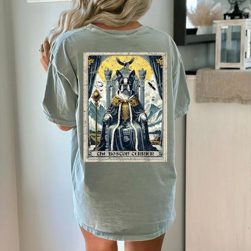 Boston Terrier Tarot Card Dog Women's Comfort Colors T-Shirt Back Print - Bostonterriersmerch.com