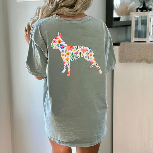 Boston Terrier Watercolor Flowers Women's Comfort Colors T-Shirt Back Print - Bostonterriersmerch.com