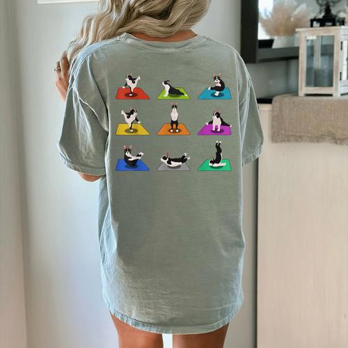 Boston Terriers Yoga Asana Pose And Meditation Women's Comfort Colors T-Shirt Back Print - Bostonterriersmerch.com
