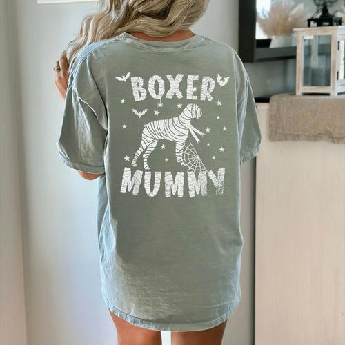 Boxer Dog Mama Halloween Women's Comfort Colors T-Shirt Back Print - Bostonterriersmerch.com