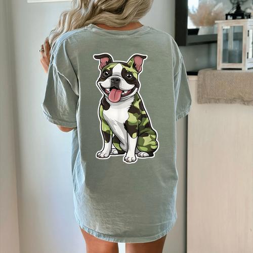 Camo Boston Terrier Pet Owner Camouflage Dog Lover Women's Comfort Colors T-Shirt Back Print - Bostonterriersmerch.com