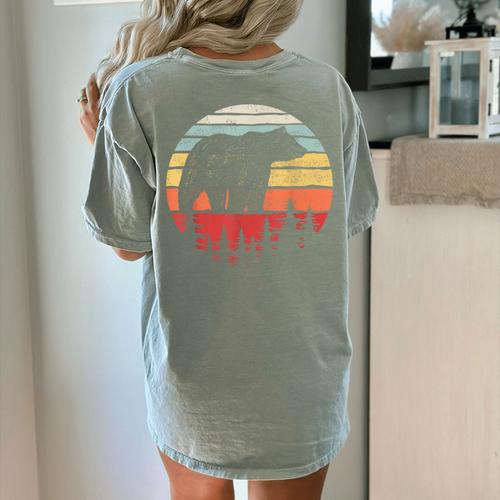 Catch Some Rays Vintage Retro Grizzly Bear Women's Comfort Colors T-Shirt Back Print - Bostonterriersmerch.com