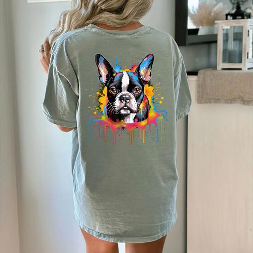 Colorful Boston Terrier Dog For Men Women Kids Women's Comfort Colors T-Shirt Back Print - Bostonterriersmerch.com